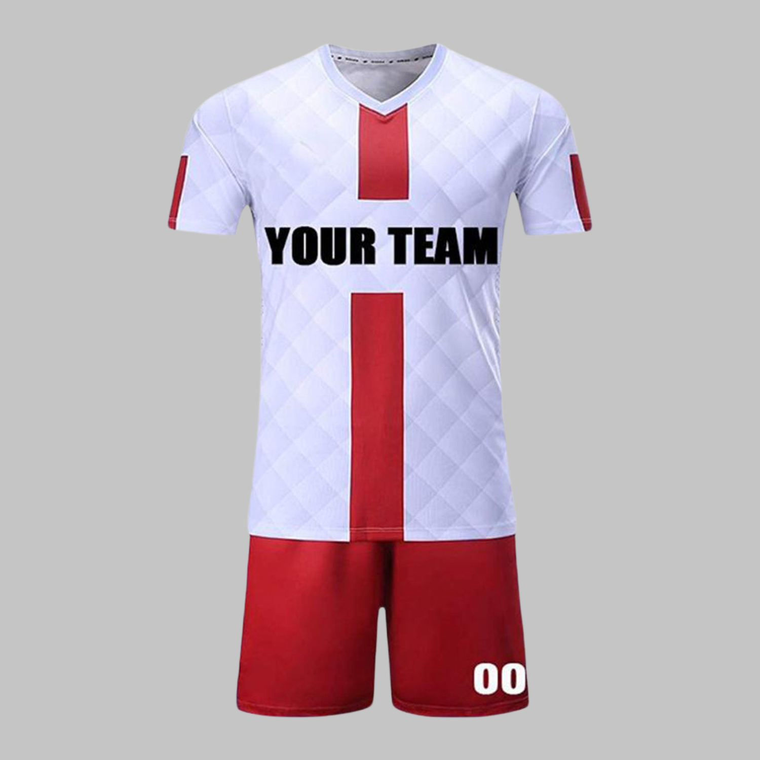 Custom White & Red Soccer Uniform Kit Custom White & Red Soccer Uniform Kit