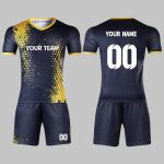 Custom Navy Blue and Yellow Halftone Soccer