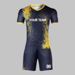 Custom Navy Blue and Yellow Halftone Soccer