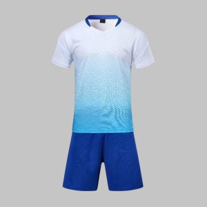 Custom Royal Blue and White Curved Panel Soccer Uniform Kit