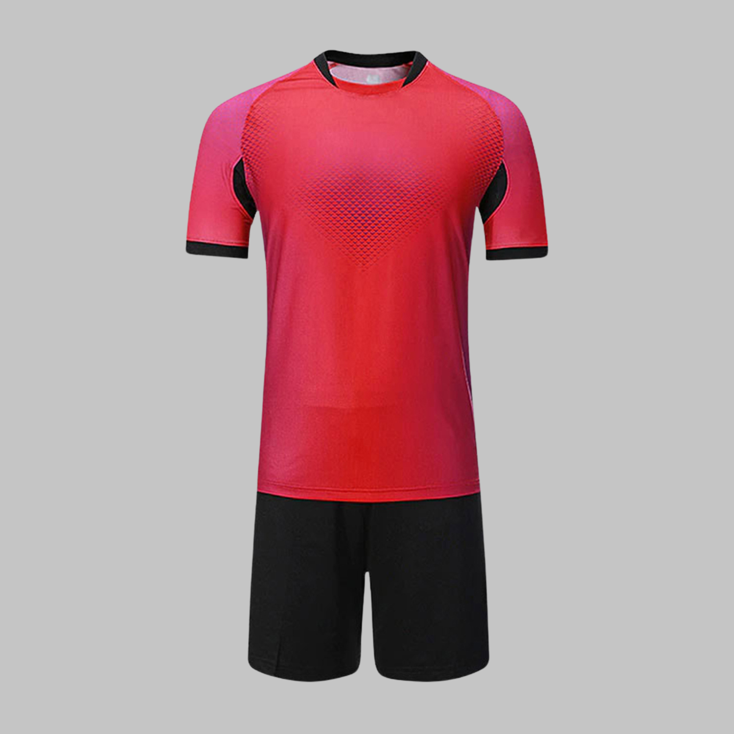 Custom Coral Red & Black Soccer Uniform Custom Coral Red & Black Soccer Uniform