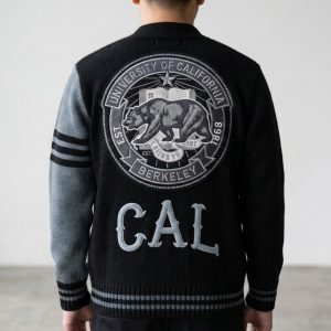 Varsity Cardigan – Black & Grey Letterman Knit