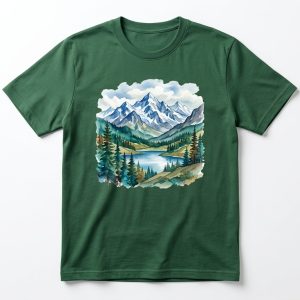 Watercolor Mountain Forest Green T-Shirt