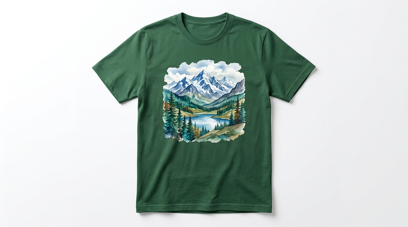 Watercolor Mountain Forest Green T-Shirt Watercolor Mountain Forest Green T-Shirt