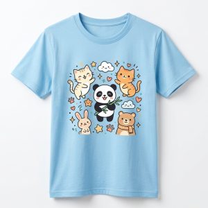 Cute Cartoon Animals Light Blue T-Shirt