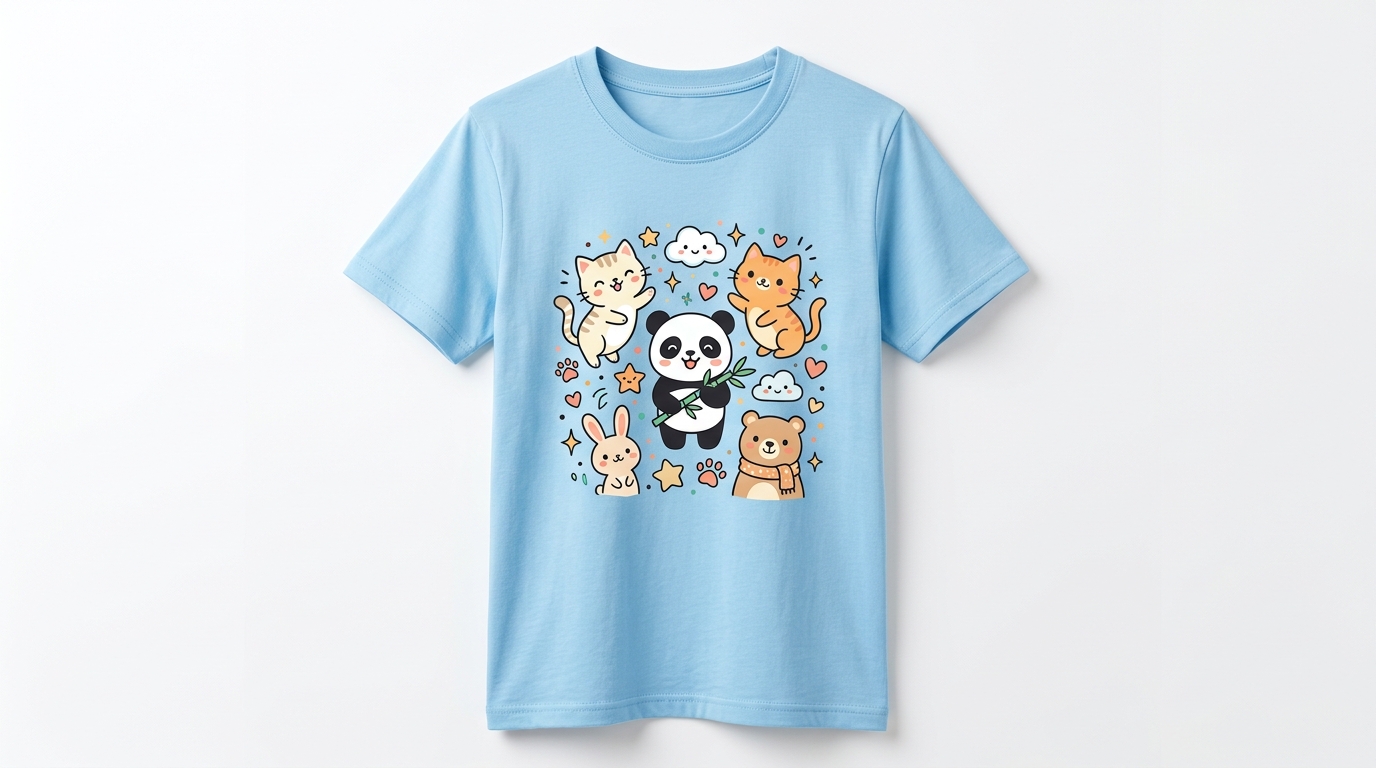 Cute Cartoon Animals Light Blue T-Shirt Cute Cartoon Animals Light Blue T-Shirt