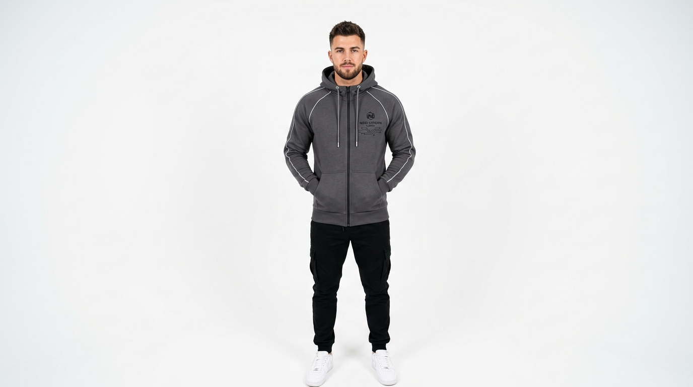 Male_model_wearing_charcoal_hoodie_202607051552 Men's Charcoal Grey Sport Full-Zip Hoodie