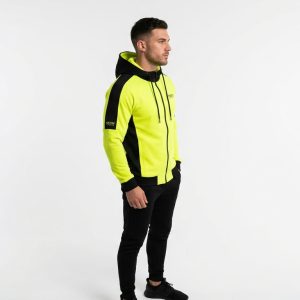 Men's Neon Lime Colorblock Full-Zip Hoodie