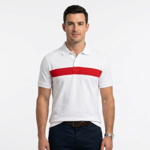 Men’s Classic White Polo Shirt with Red Chest Stripe