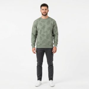 Botanical Leaf Pattern Sage Green Crewneck Sweatshirt