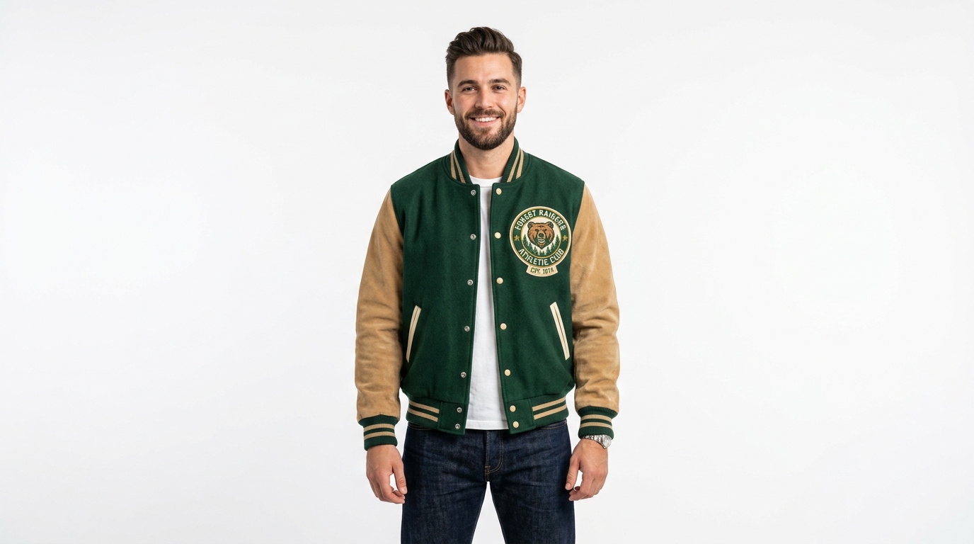 Forest Green Varsity Jacket Forest Green Front Varsity Jacket