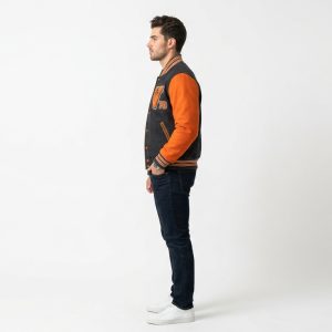 Charcoal & Orange Varsity Letterman Jacket