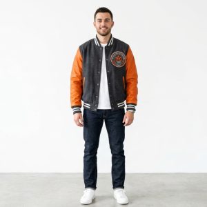 Charcoal & Orange Varsity Letterman Jacket