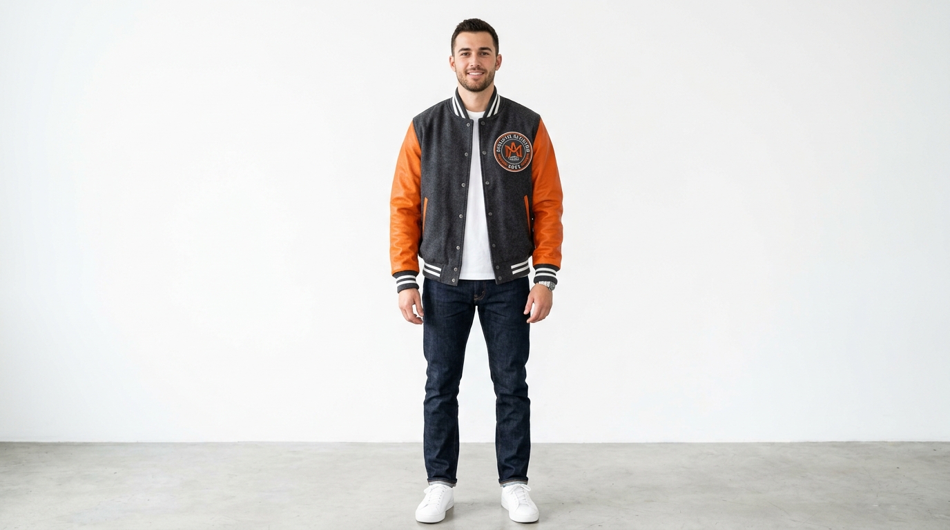 Charcoal & Orange Varsity Letterman Jacket Charcoal & Orange Varsity Letterman Jacket