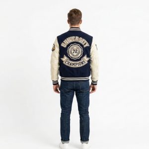 Navy Blue & Cream Varsity Letterman Jacket