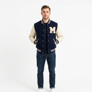 Navy Blue & Cream Varsity Letterman Jacket