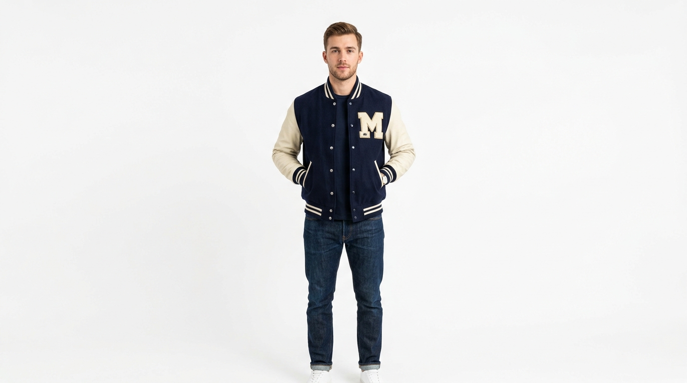 Navy Blue & Cream Varsity Letterman Jacket Navy Blue & Cream Varsity Letterman Jacket