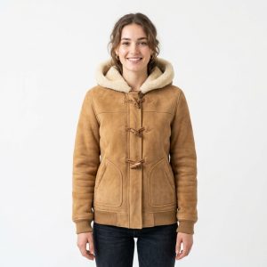 Women's Camel Faux Suede Duffle Jacket