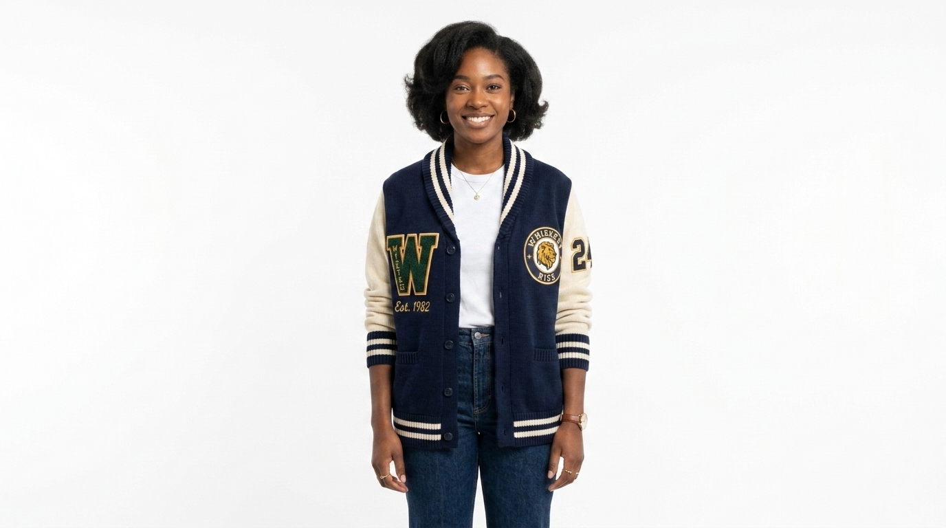 Varsity Cardigan Sweater Front Varsity Cardigan Sweater
