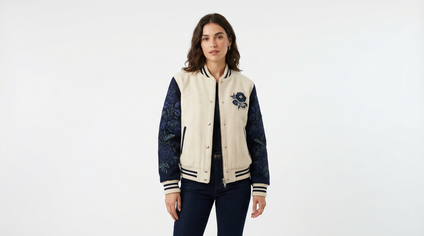 Floral Embroidered Varsity Jacket Floral Embroidered Varsity Jacket