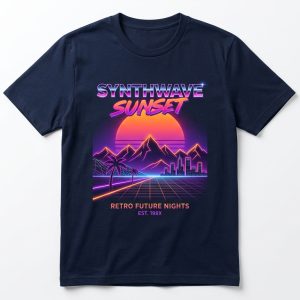 Synthwave Sunset Navy T-Shirt